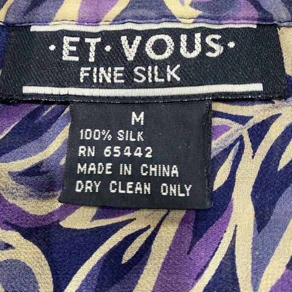 ET VOUS Silk Vintage Sleeveless Front Buttoned Purple/ Lila/ Beige Floral M - Picture 10 of 11